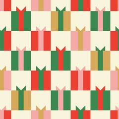Seamless festive vector pattern with colorful holiday gift boxes with bows