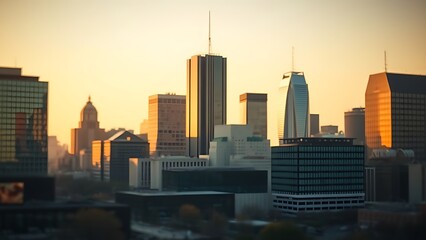 Modern cityscape with golden architectural forms and soft gradient lighting, evoking futuristic elegance.