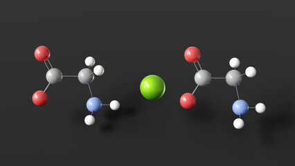 magnesium glycinate molecule 3d, molecular structure, ball and stick model, structural chemical formula dietary mineral supplement e580