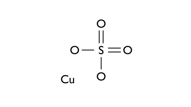 copper(ii) sulfate molecule, structural chemical formula, ball-and-stick model, isolated image fungicide