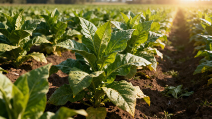 Mature tobacco plants growing in sun-drenched field. gardening catalogs, home-decor guides, designed for home decor and floral branding, celebrates nature.