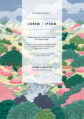 Beautiful Traditional Korean Art Landscape Template Vector Illustration, KoreanArt Style