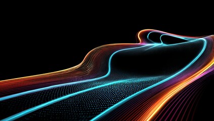 Abstract Neon Light Waves on Black Background image