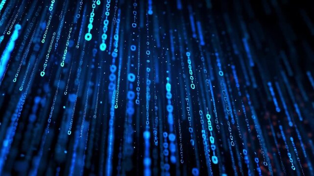 Abstract digital background with flowing blue data streams and binary code representing technology network cybersecurity and futuristic concepts