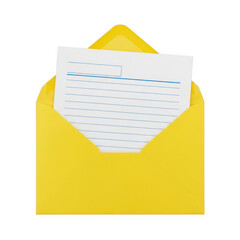 Yellow envelope with letter isolated on transparent background