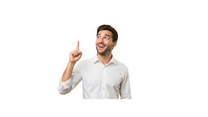 Excited man pointing his finger up