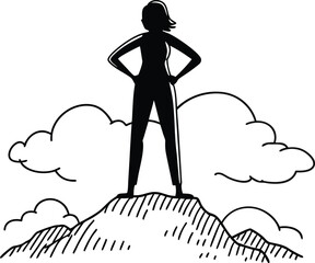 Empowered woman silhouette on mountain top