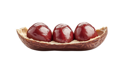 Obraz premium Three red peanuts in brown shell isolated on a transparent background image