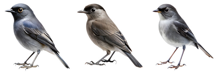Set of A bird standing Grey and Black Bird isolated on a transparent background