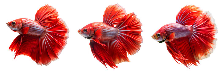 Set of A red fish with white fins isolated on a transparent background