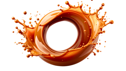 Brown cream coffee liquid swirl splash with little foundation bubbles isolated on clear png background, liquid fluid element flowing in form of wave, with Generative Ai. 