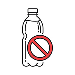 Plastic bottle with a red prohibition sign overlaying it.