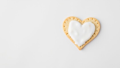 Obraz premium Heart-shaped cookie with white icing and sweet mood on a plain white background with copy space