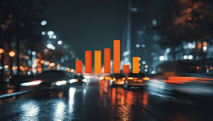 Bokeh street scene with data visualization overlay, capturing traffic flow and city lights at night
