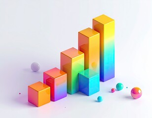 Colorful 3D bar chart ascending on a clean white background