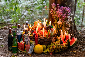 Afro-Brazilian religious offering honoring orix&aacute;s in a syncretic spiritual ritual