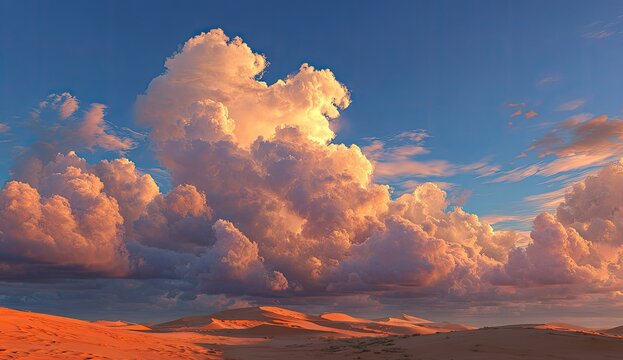 Spectacular sunset illuminating dramatic cloud formations over rolling, sandy dunes - Powered by Adobe