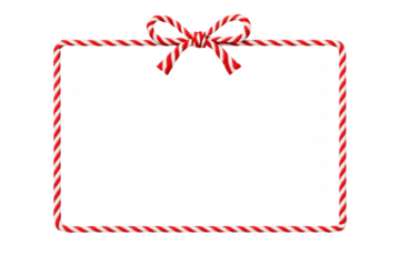 Candy cane striped rectangular frame with red and white bow, isolated on transparent background isolated on transparent background