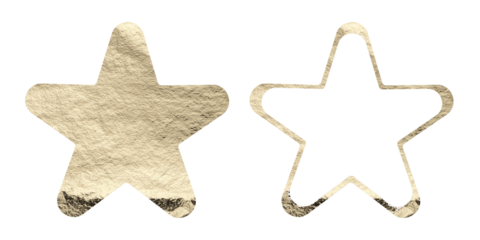 Two decorative star elements featuring textured gold foil fill and metallic gold outline. Minimal