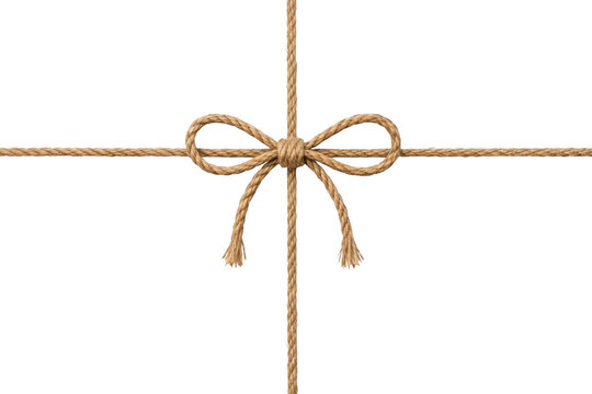 Jute twine bow tied around a package, isolated on transparent background isolated on transparent background