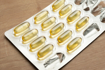 Fish oil omega 3 capsules in blister pack