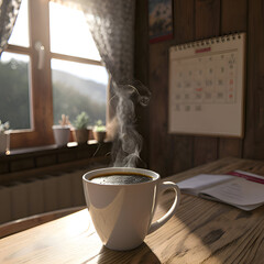 Steaming Coffee Window View