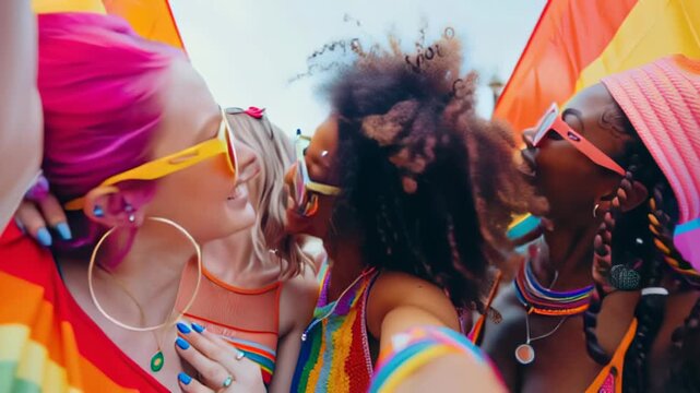 Celebrating diversity and friendship: joyful group at vibrant pride parade