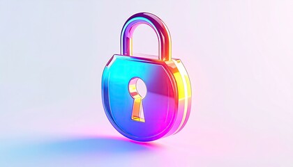 Holographic, glossy padlock glows with multicolored light