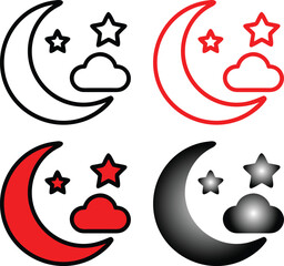 Weather icons with crescent moons stars and clouds