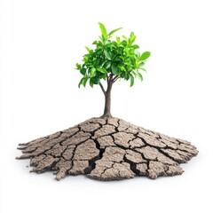 Resilient Tree Growing on Dry Crackled Soil in Arid Environment