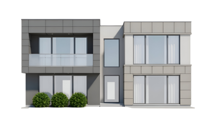 Modern two-story house with large windows