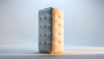 Obraz premium Studio Shot of a White Tufted Mattress Block Divided by Light and Shadow with Soft Lighting on a White Background and Subtle Shadows