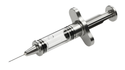 Photorealistic Glass and Metal Syringe with Needle Isolated on White Background