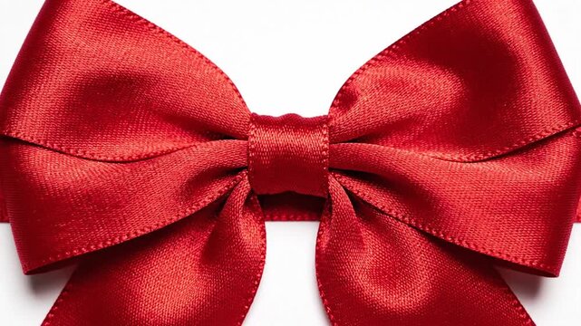 Bright Red Gift Bow Ribbon with Smooth Satin Finish, Decorative Wrapping Element Isolated on Pure White Background with Clean Clipping Path