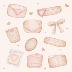 Cute Valentine Watercolor Love Elements and Romantic Bundle