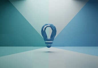 A 3D low-poly light bulb icon on an abstract background. Idea, innovation, and technology concept. Modern digital solution illustration