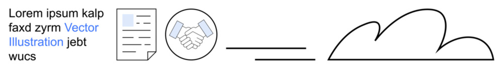 Digital workflow, document sharing, cloud data, online agreements, teamwork strategies, business communication. A document, handshake icon and cloud. Workflow and document sharing concept