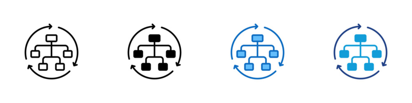 Workflow Structure Multiple Style Icon Design Vector - Circular arrows with hierarchy nodes representing structured workflow and process organization