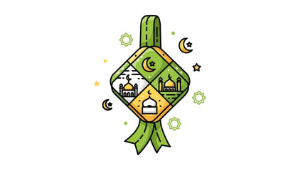 Elegant Islamic Art Pattern with Mosque and Crescent Moon Motif for Cultural