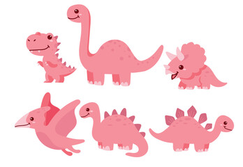 Pink dinosaur valentines flat illustration