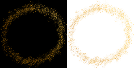Gold Glitter Circle Gold glitter. Golden sparkle confetti. Shiny glittering dust. Gold Foil splatter glitter Golden  stroke on transparent background. Festive background with gold glitter 