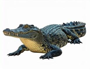 Photo of a crocodile isolated on a white background. Large reptile, ideal for wildlife, nature, and reptile photography projects