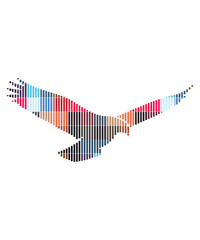 Colorful Striped Eagle in Flight Abstract Silhouette Illustration.