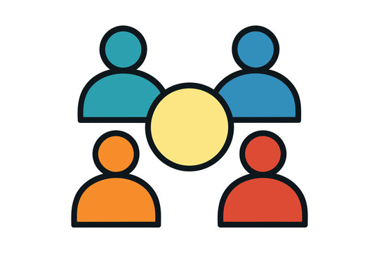 Team network and collaboration icon with people figures and central hub