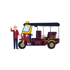 Fototapeta premium Vibrant Tuk Tuk Auto Rickshaw With Driver.