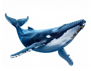 Photo of a whale isolated on a white background. Majestic marine mammal, ideal for wildlife, ocean, and nature photography projects