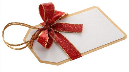 Elegant gift tag with red and gold ribbon for special occasions.
