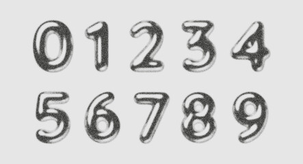 Grunge hand drawn numbers set with rough sketch texture. Grunge numbers for posters, typography, branding and creative design. Hand drawn numbers add vintage, artistic and distressed style.