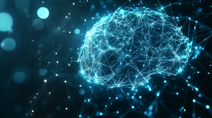 Abstract Artificial Intelligence Brain with Glowing Neural Network
