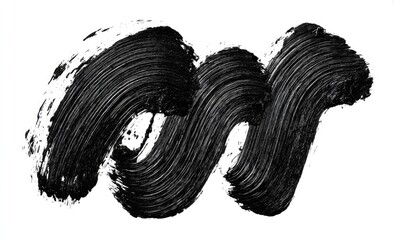 Black, swirled mascara stroke on white background. Thick, textured cosmetic application